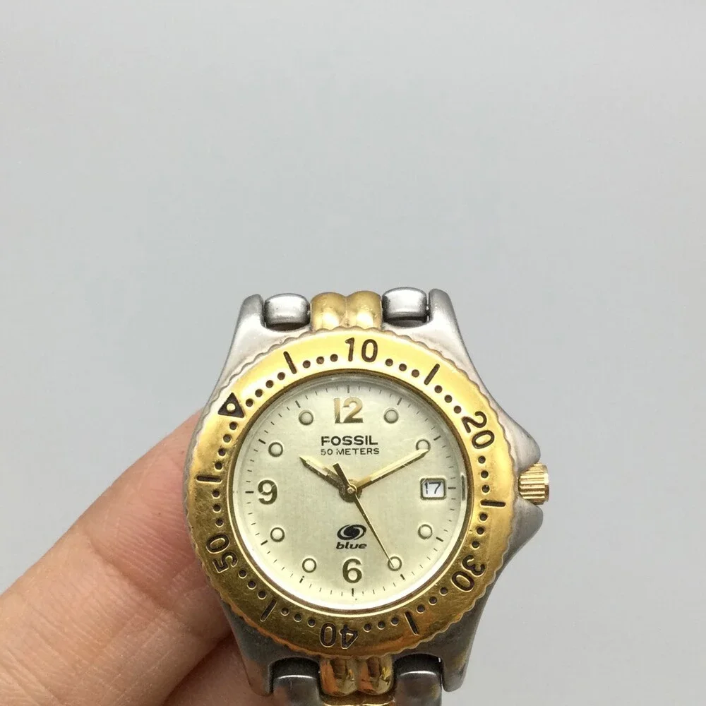 Fossil Blue Watch Women 29mm Silver Gold Two Tone Date Round Dial New Battery 6" - Picture 6 of 14